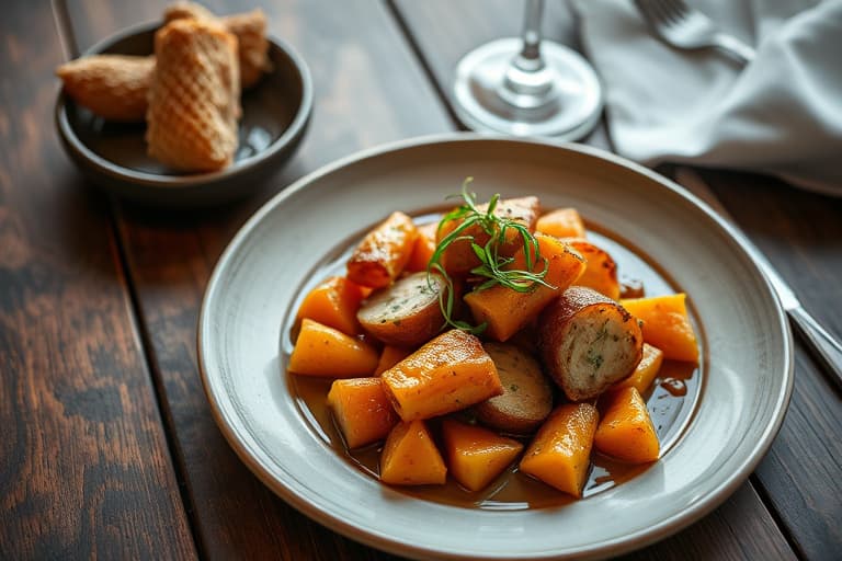 Mosede ovnsbakte poteter med gressløk