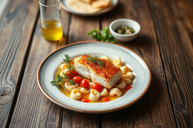 Stekt blåfisk med brent mais, varm tomatsalat