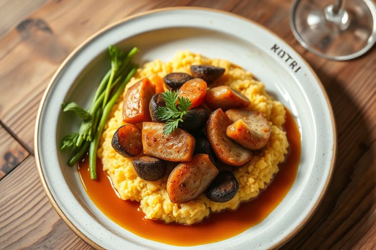 Brystede andelår av and med polenta og wiltet chard