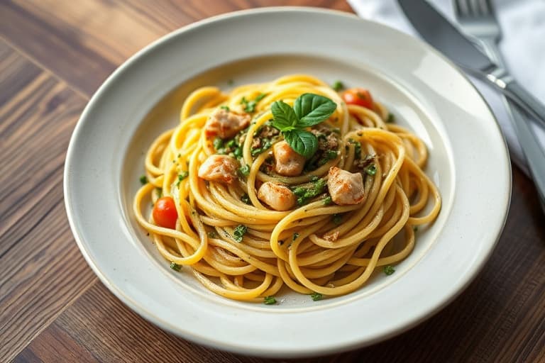 Tregrønn pasta med kamskjell og pestosaus