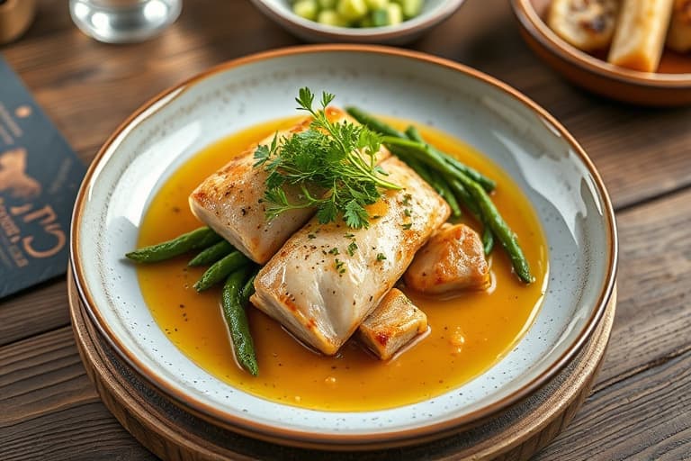 Kamskjell med koriandertørring, chive-potetmos og søt mais-saus