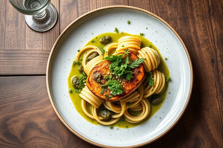 Grillet kveite med pesto og ruccola