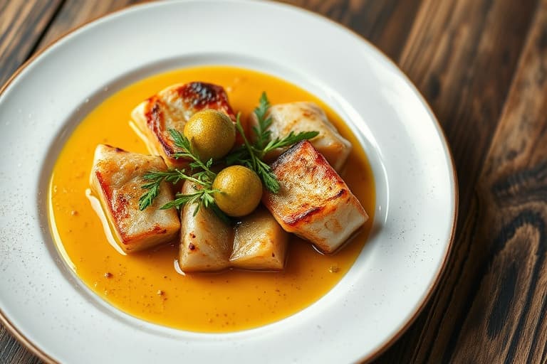 Kongelig østerssopp med pistasjpuré