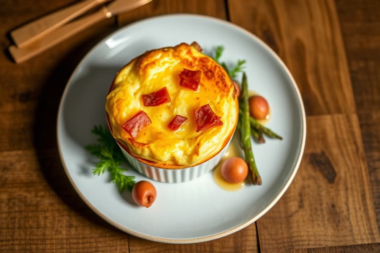 Cheddar, bacon og vårløk-soufflé