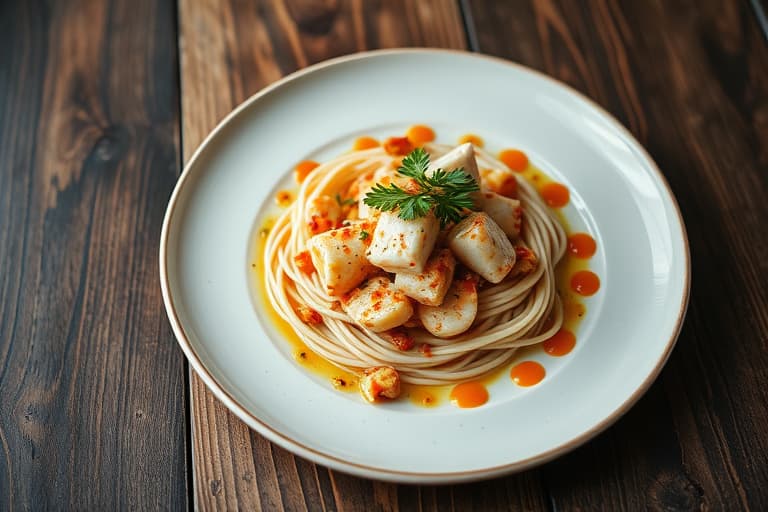 Pistasj-sei med krabbesalat