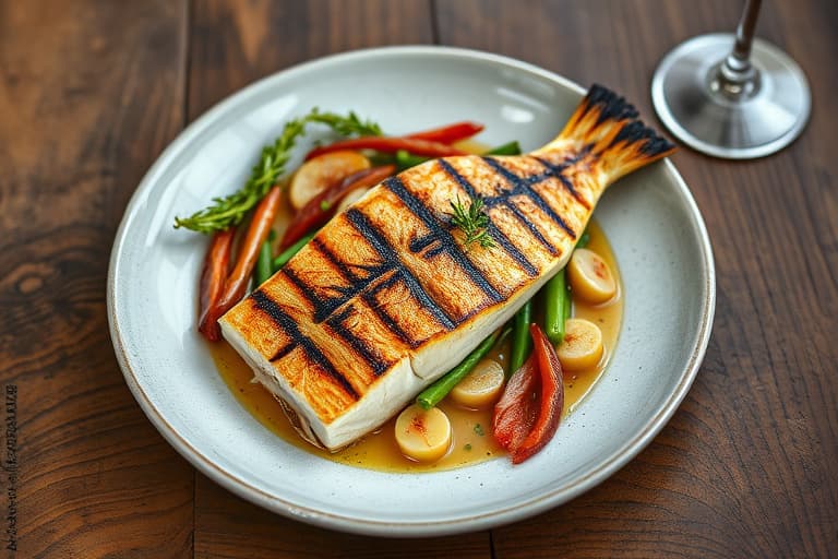 Grillstekt hel fisk fylt med ferske urter og pakket inn i pancetta