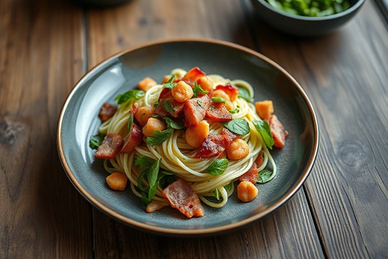 Spinat-, bacon- og geitostsalat med pekannøtter