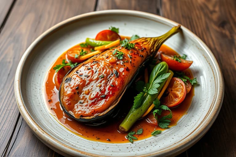 Pølsefylt aubergine