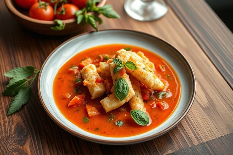 Tomat- og basilikumkrem med krabbekjøtt