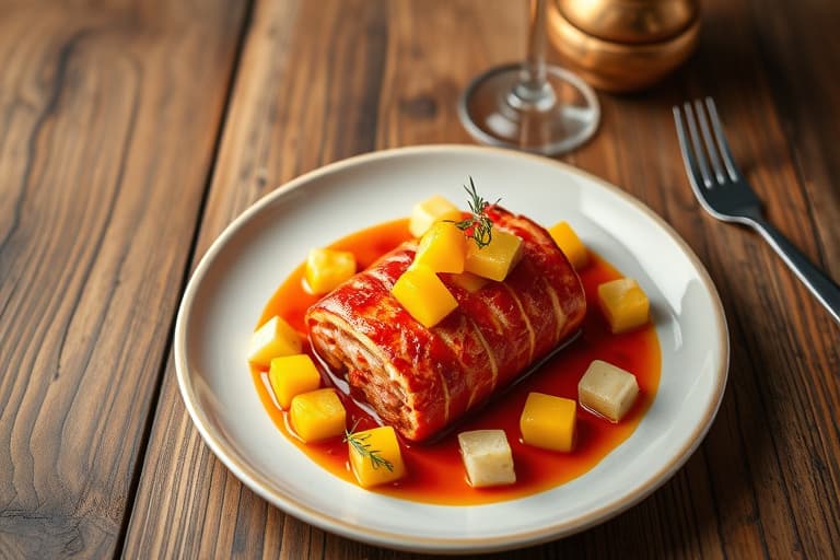 Rød karri med hummer og ananas