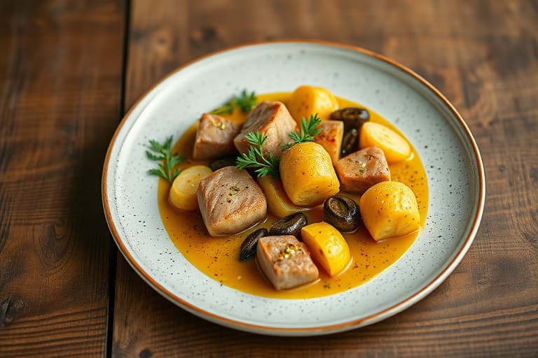 Stekt lammelår med poteter, artisjokker og oliven