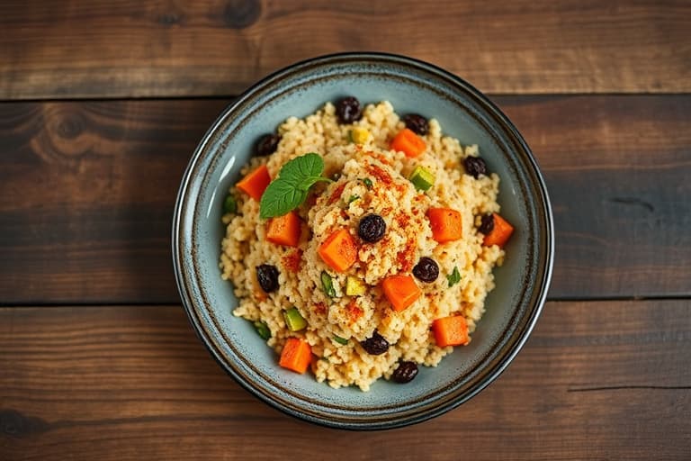 Syv-vegetables couscous med chunky løk-harissa