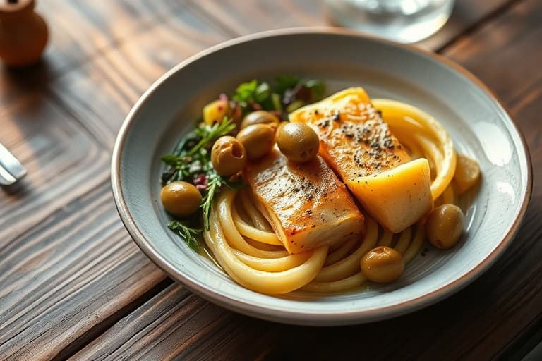 Oransjebrystet kyllinglår med grønne oliven