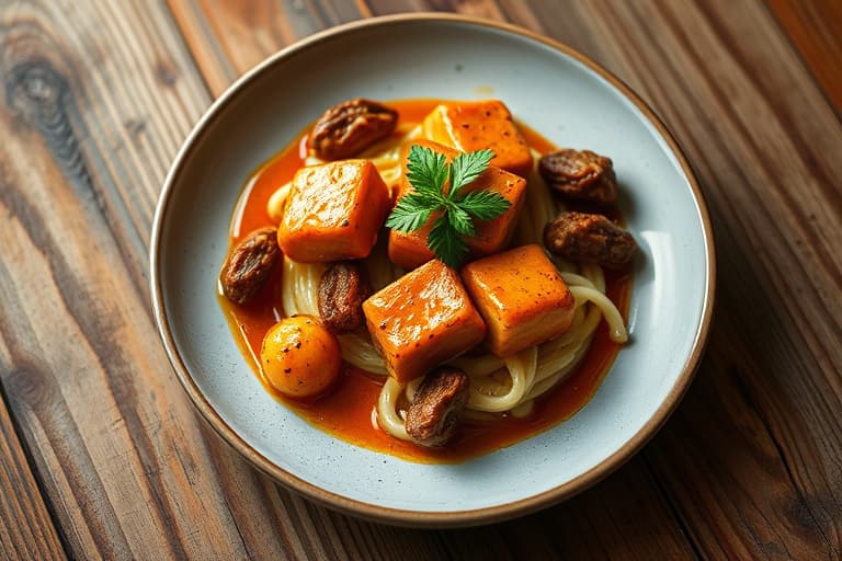 Pannestekte svinekoteletter med gul paprika-molesaus