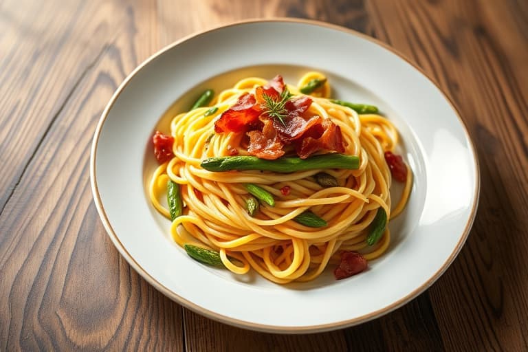 Fusilli med asparges og bacon