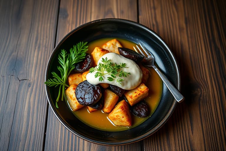 Svinekjøtt, sopp og snøerter stekt i wok