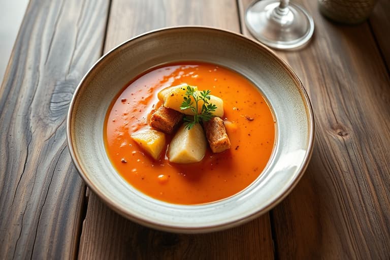 Rød ertebisque med romflambering