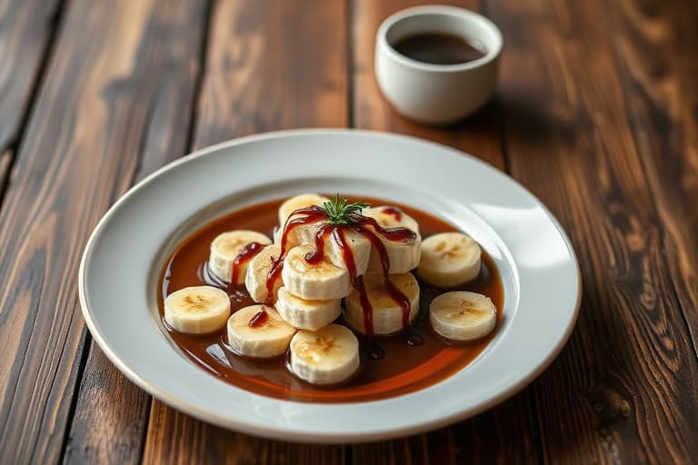 Banan-split med krydret sjokolade-kokossaus