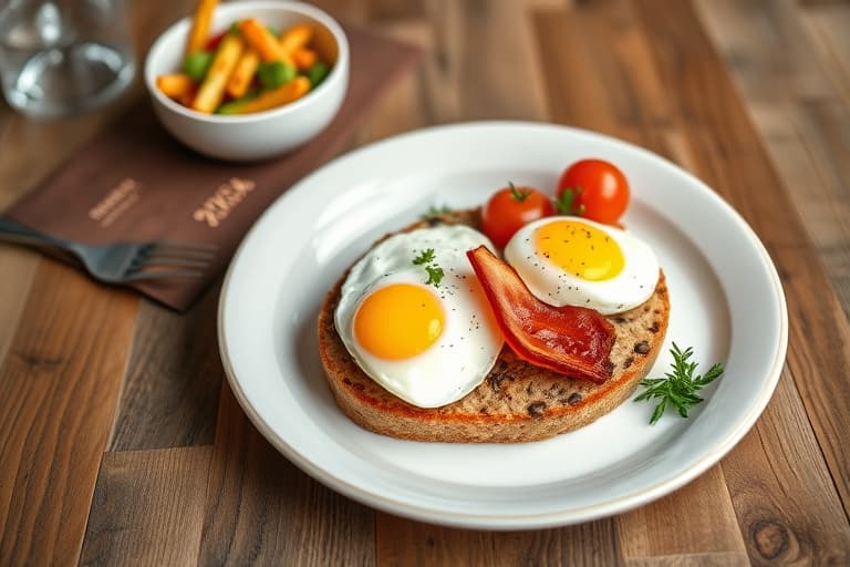 Multigrain-toast med eggerøre og kanadisk bacon