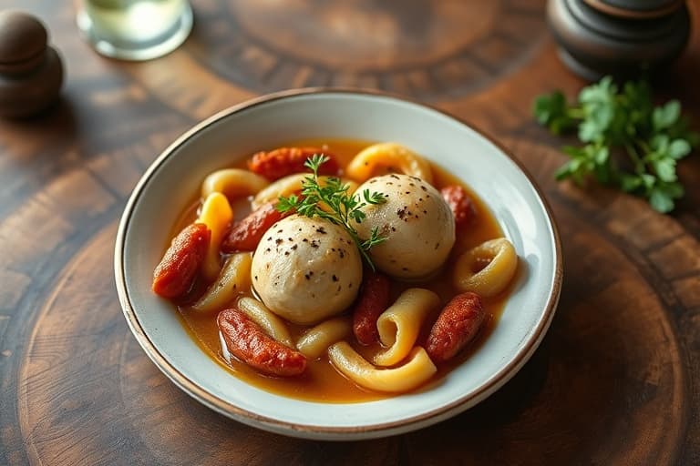 Søtpotetmatzo-ball-tzimmes med aprikos-saus