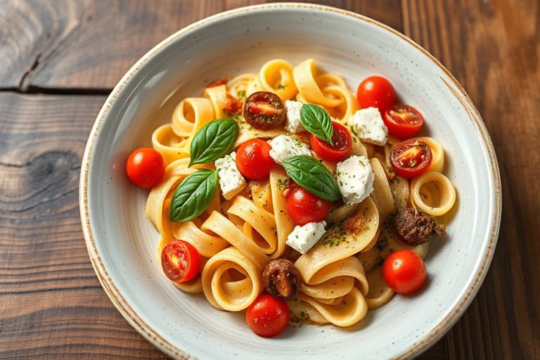 Orecchiette med kikerter, tomater, fetaost og mynte