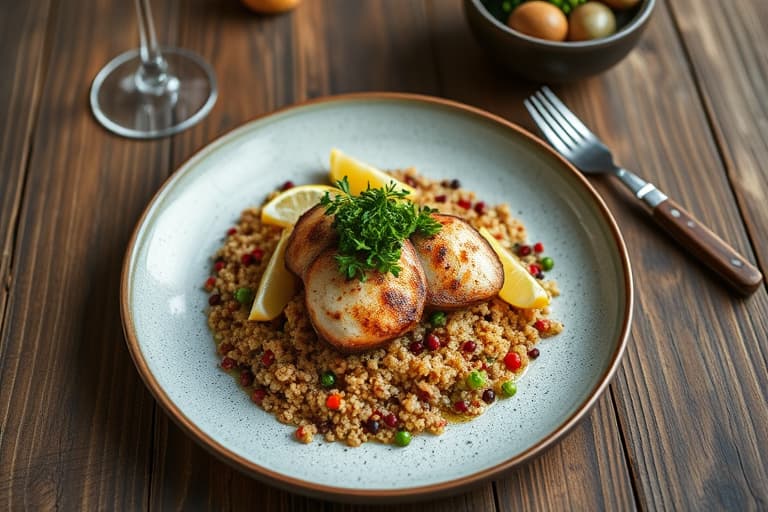 Grillet kylling med sitrongress, rød quinoa og grønnsaker
