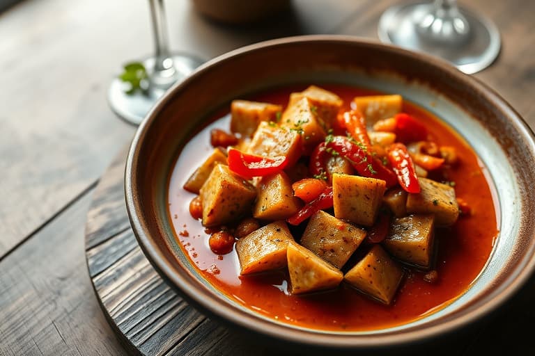 Indisk ost og røde paprika i aromatisk spinatsaus