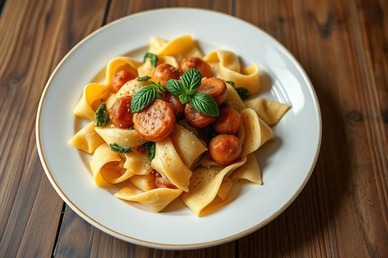 Farfalle med ovnsbakt hvitløk og ertepuré