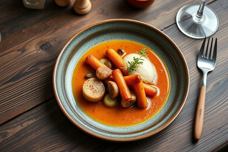 Karrisaus med blåskjell og potet, servert med erter