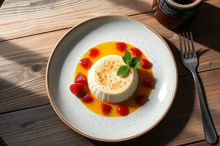 Grønn te panna cotta med jordbær