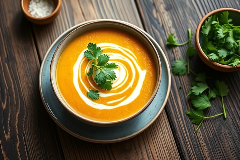 Kald thailandsk squashsuppe med yoghurt og koriander