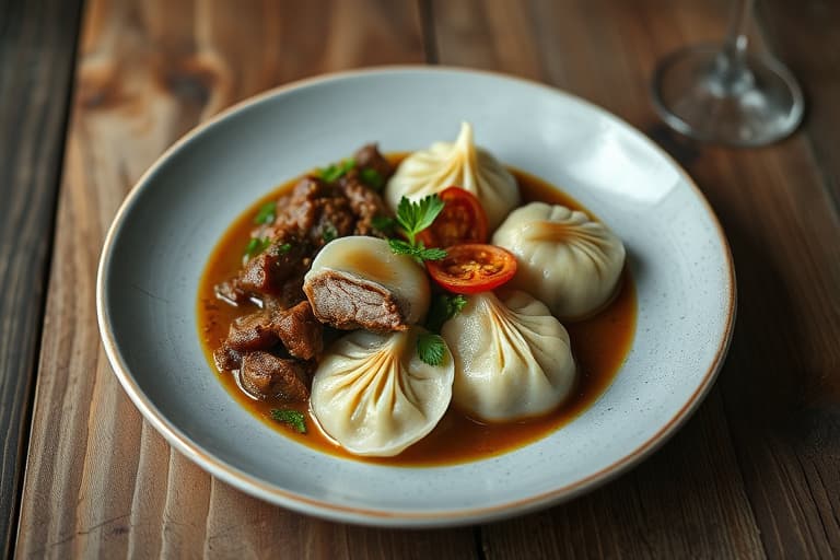 Pork og gressløk dumplings med tørket reke