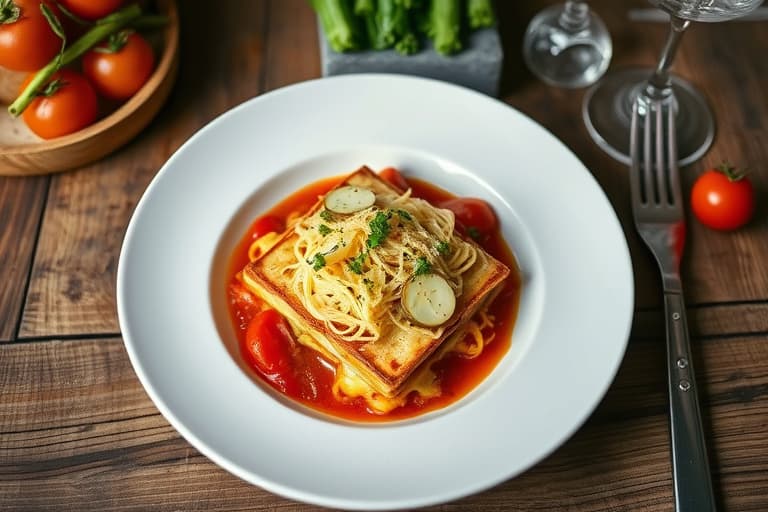 Pølse, brokkoli rabe og tomatlasagne