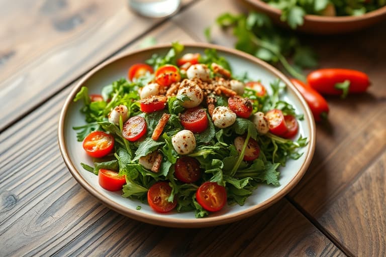 Arugulasalat med gulrot og gul paprika