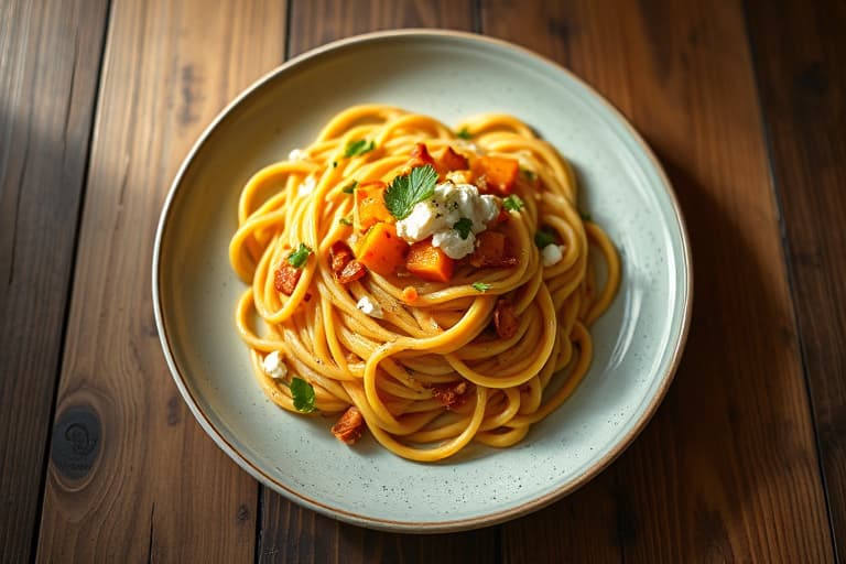 Fettuccine med revet squash, fersk ricotta og sitronskall