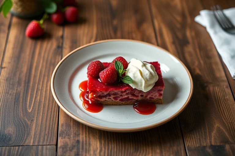 Raspberrykake med Marsala, crème fraîche og bringebær