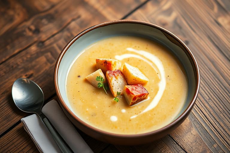 Hvitløks- og ertesuppe med pisket krem