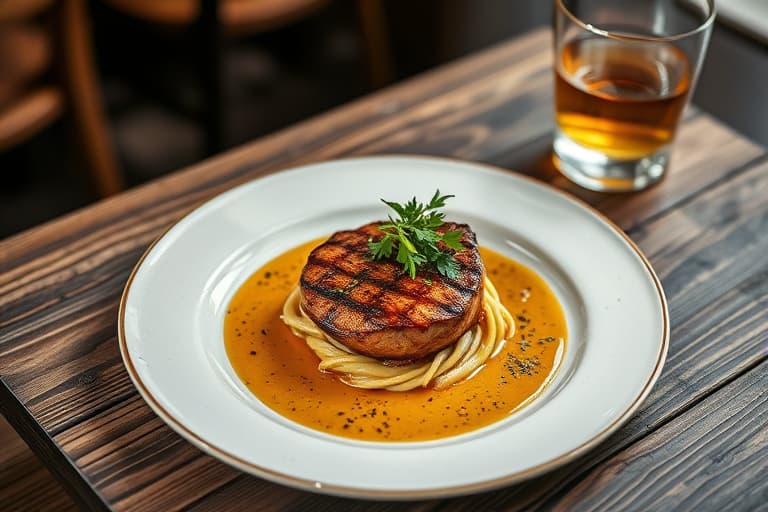 Toppbiff med whiskey-sennepssaus