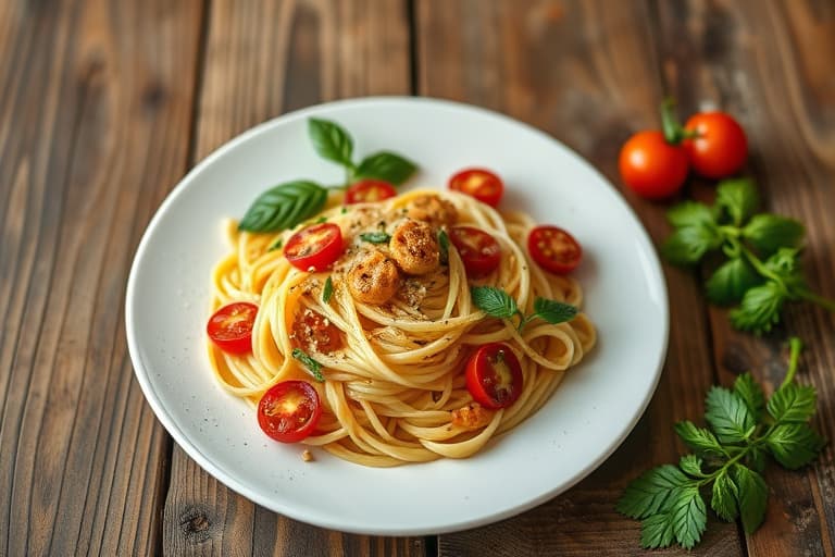 Pasta med kikerter og grillede tomater