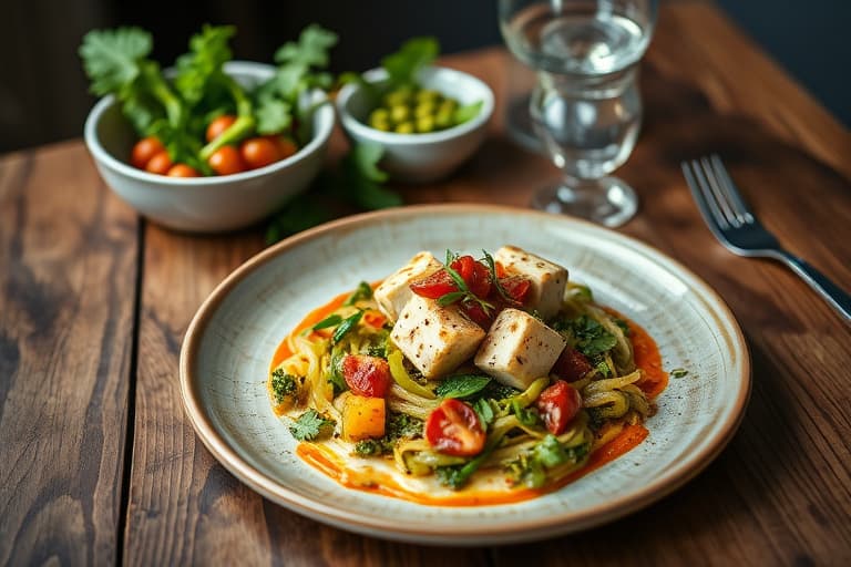 Panfrest tofu med romano-bønner og urte-salat