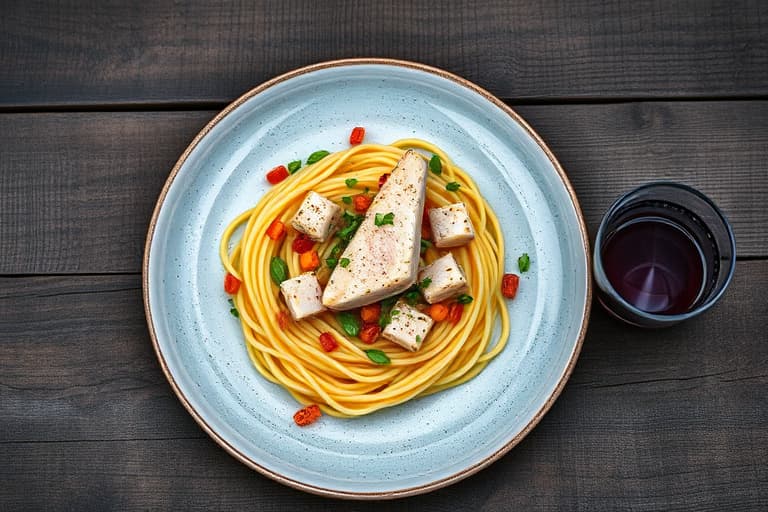 Farfalle-pasta med stekt tunfisk, sitron og hvitløk