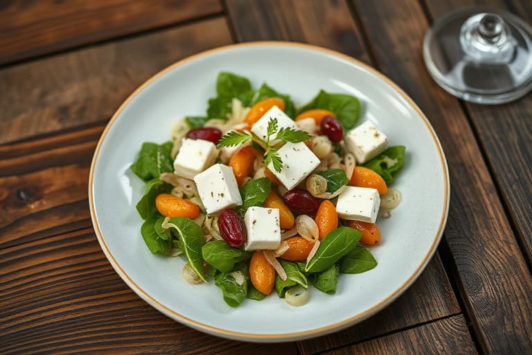 Smørsalat med isbergsalat, kaki, fetaost og hasselnøtter
