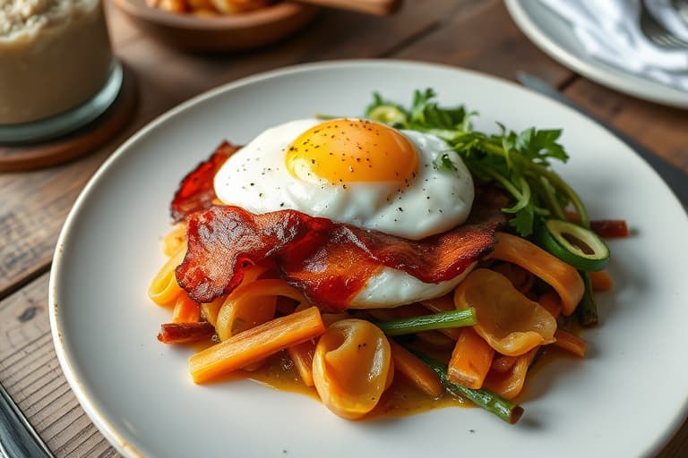 Grillet kylling med bacon over eggeris.