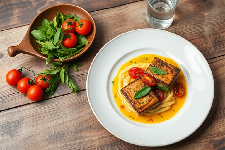 Stekte kalvesteiker med sjalottløk, tomater og olivensjy