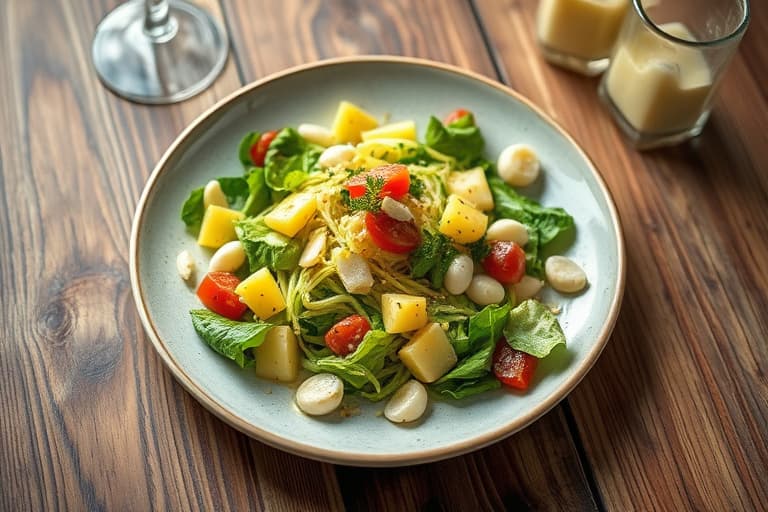 Potetsalat med grønne grønnsaker, Dijon-dressing og gressløk