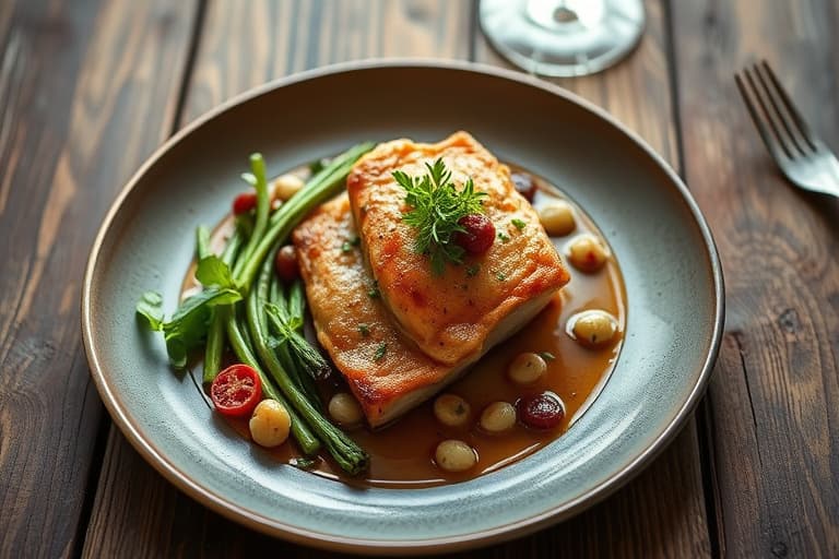 Stekte kamskjell med kremete nudler og erter