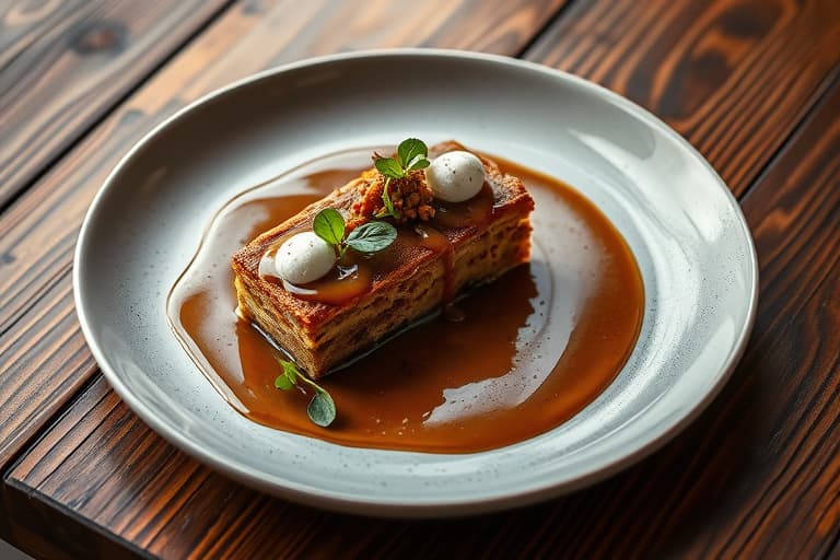 Krydret hasselnøtt- og pærekake med sjokoladesaus