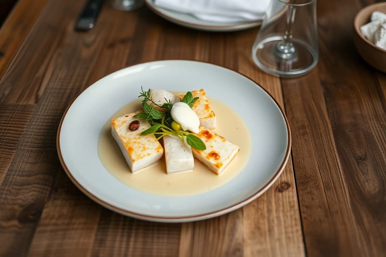 Bryst kylling med hvit asparges og morellsauté med crème fraîche