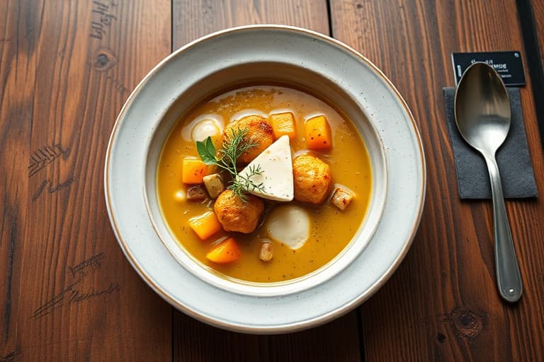 Løksuppe og eplesider med Roquefort-krutonger