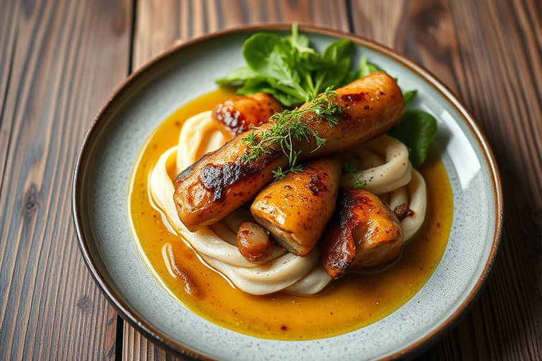 Søte bønner med sennep og landsskinke